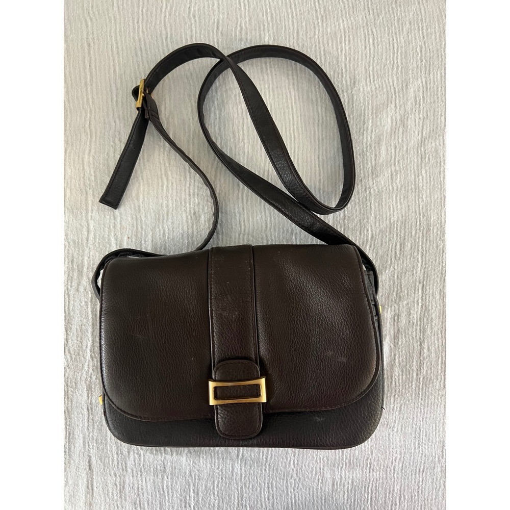 Vintage St. John's Bay Genuine Leather Crossbody Bag Brown Gold Buckle